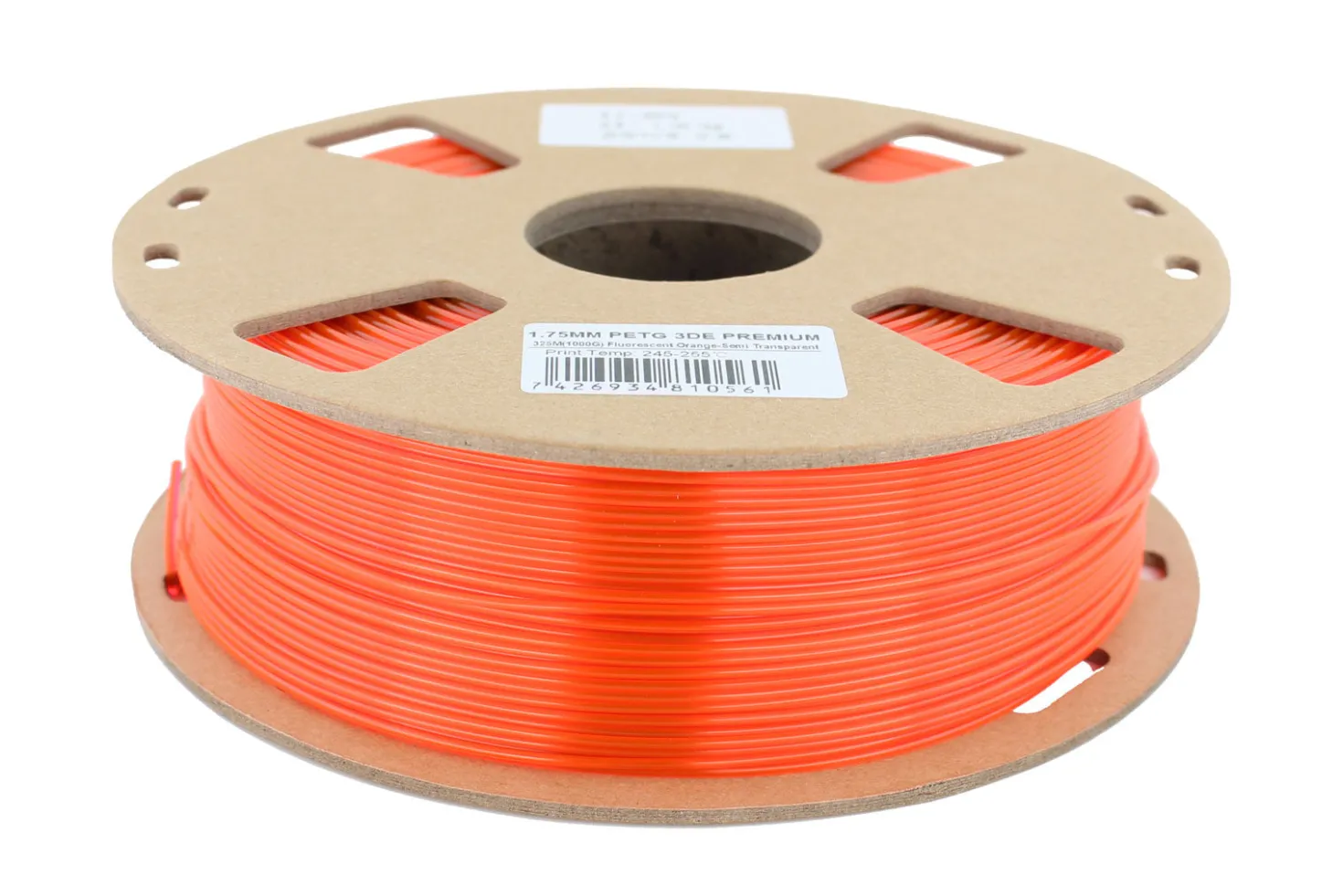3DE Premium - PETG - Fluorescent Orange - 1.75mm - 1kg (Semi-transparent)