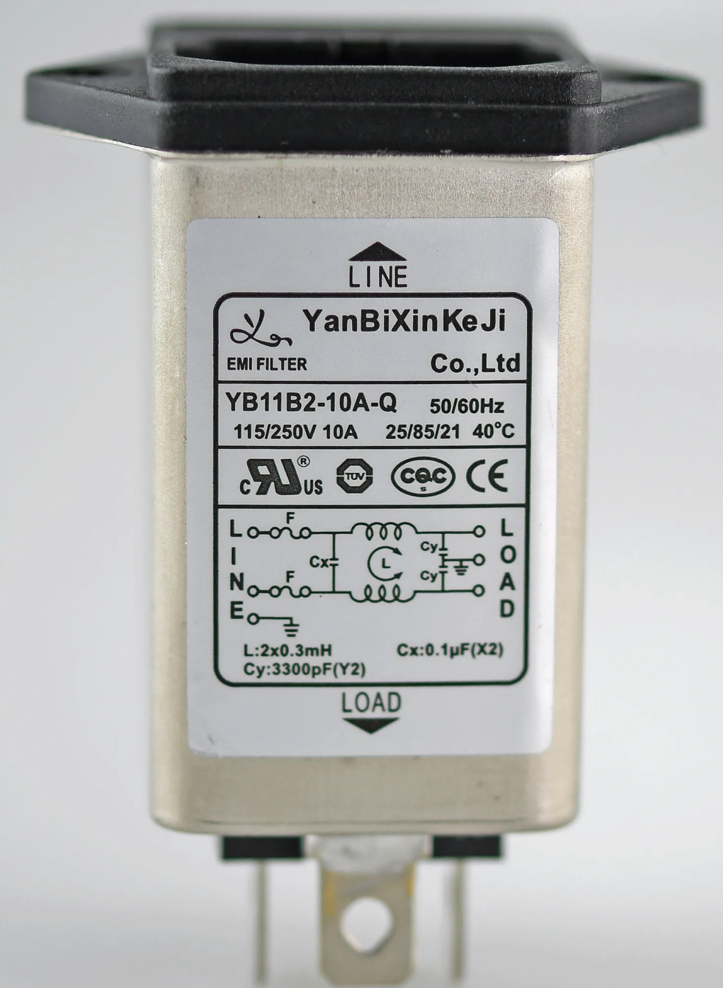 Filtered power inlet 10A 250V YB11B2- 10A-Q (IEC socket with fuse filter)