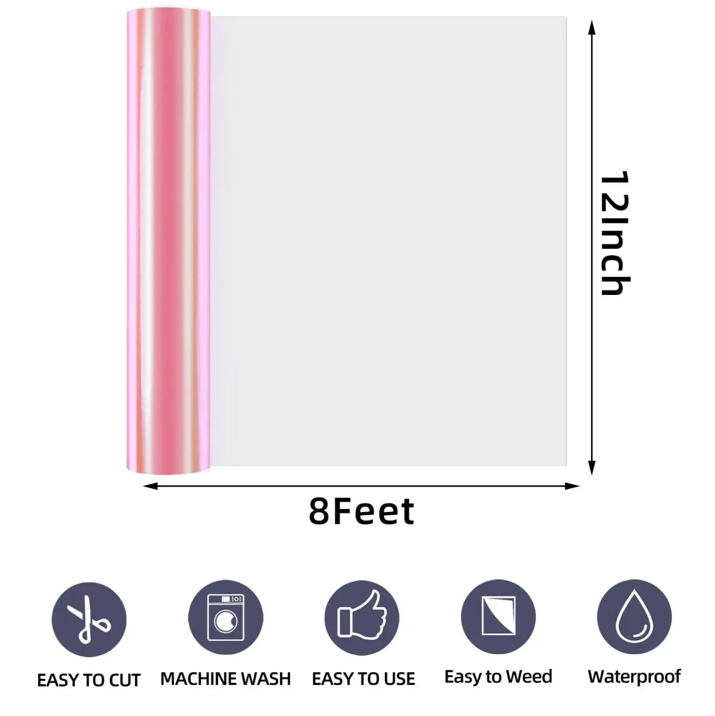 HTVRONT - Holographic Adhesive Vinyl Roll - Pink