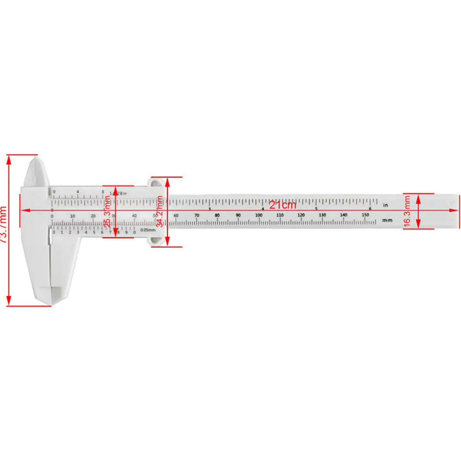 Plastic Vernier Caliper / Skydelære - White