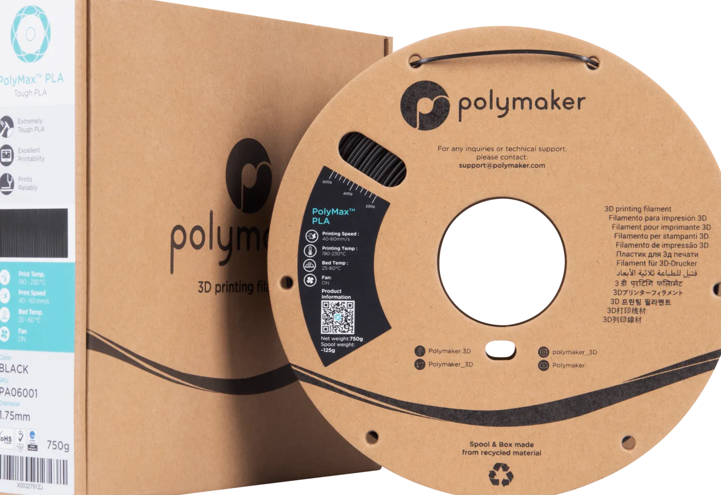 Polymaker PolyMax Tough PLA - True Black - 1.75mm - 750g