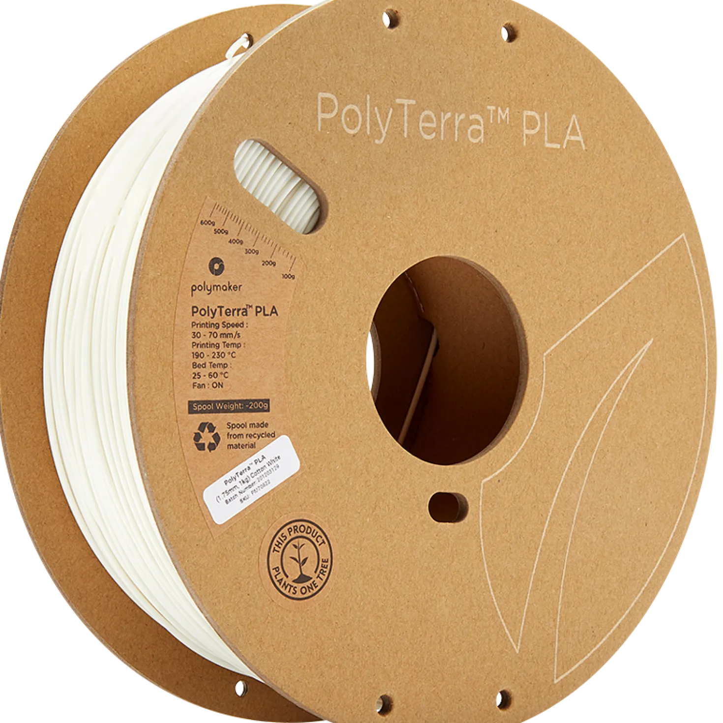 Polymaker - PolyTerra PLA - Cotton White - 1.75mm - 1kg