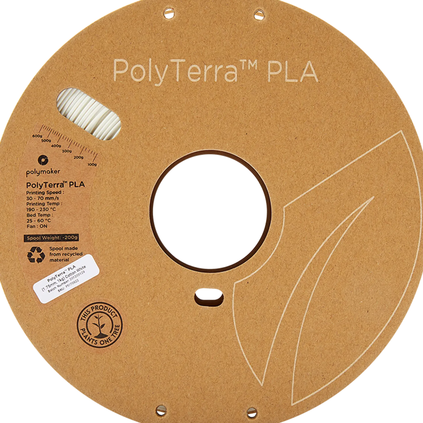 Polymaker - PolyTerra PLA - Cotton White - 1.75mm - 1kg