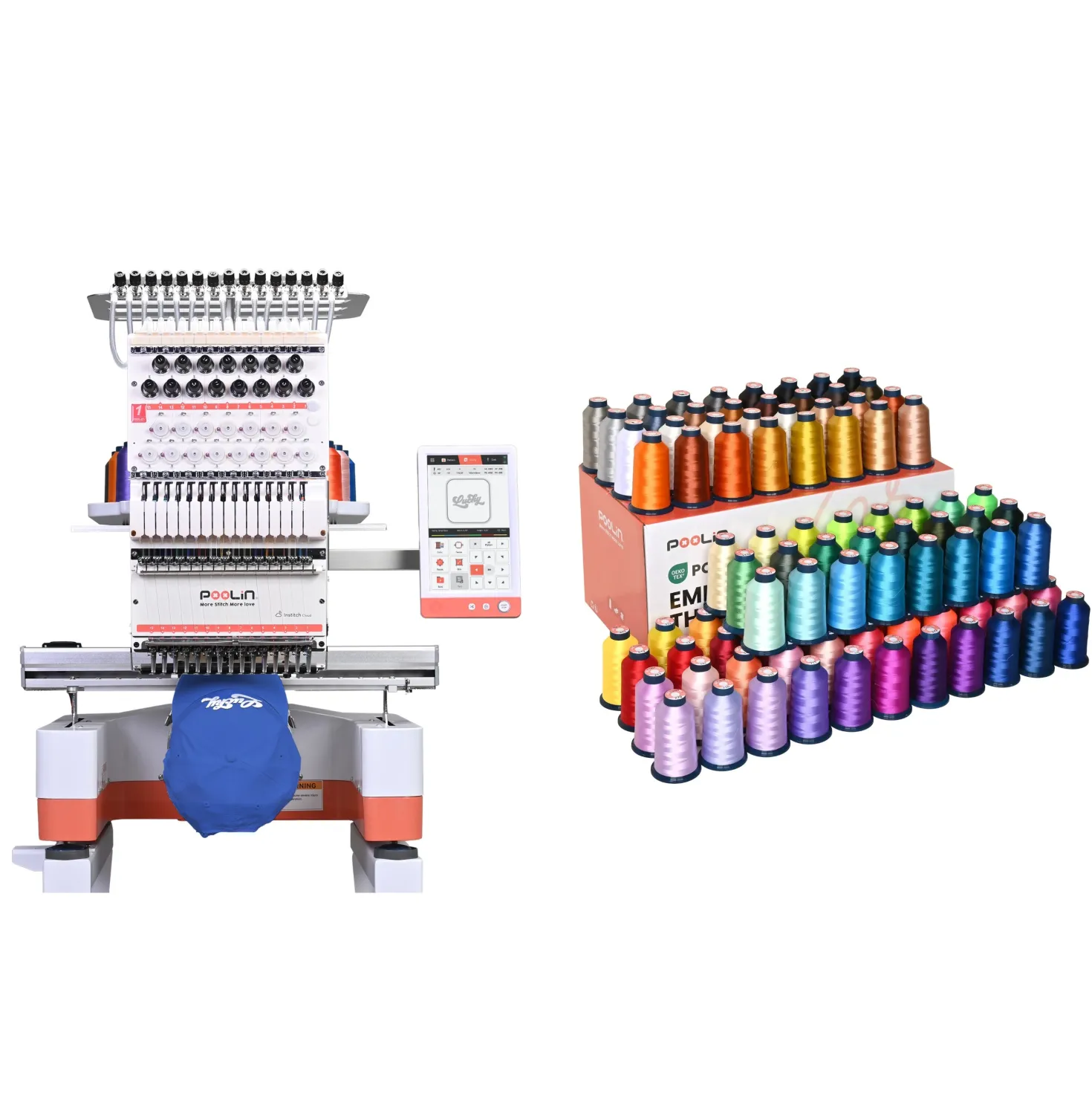 PooLin - EOM - Multi-Needle - Broderimaskine + GRATIS Broderitråd - 4000m Ruller - 100 Farver - Bundle