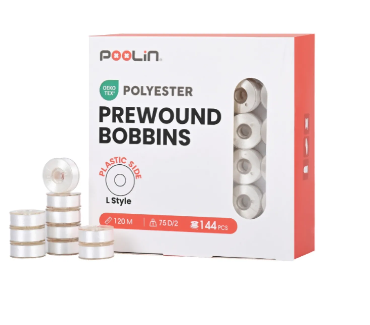 PooLin - Hvid Undertrådsspole - Type L - 144pcs