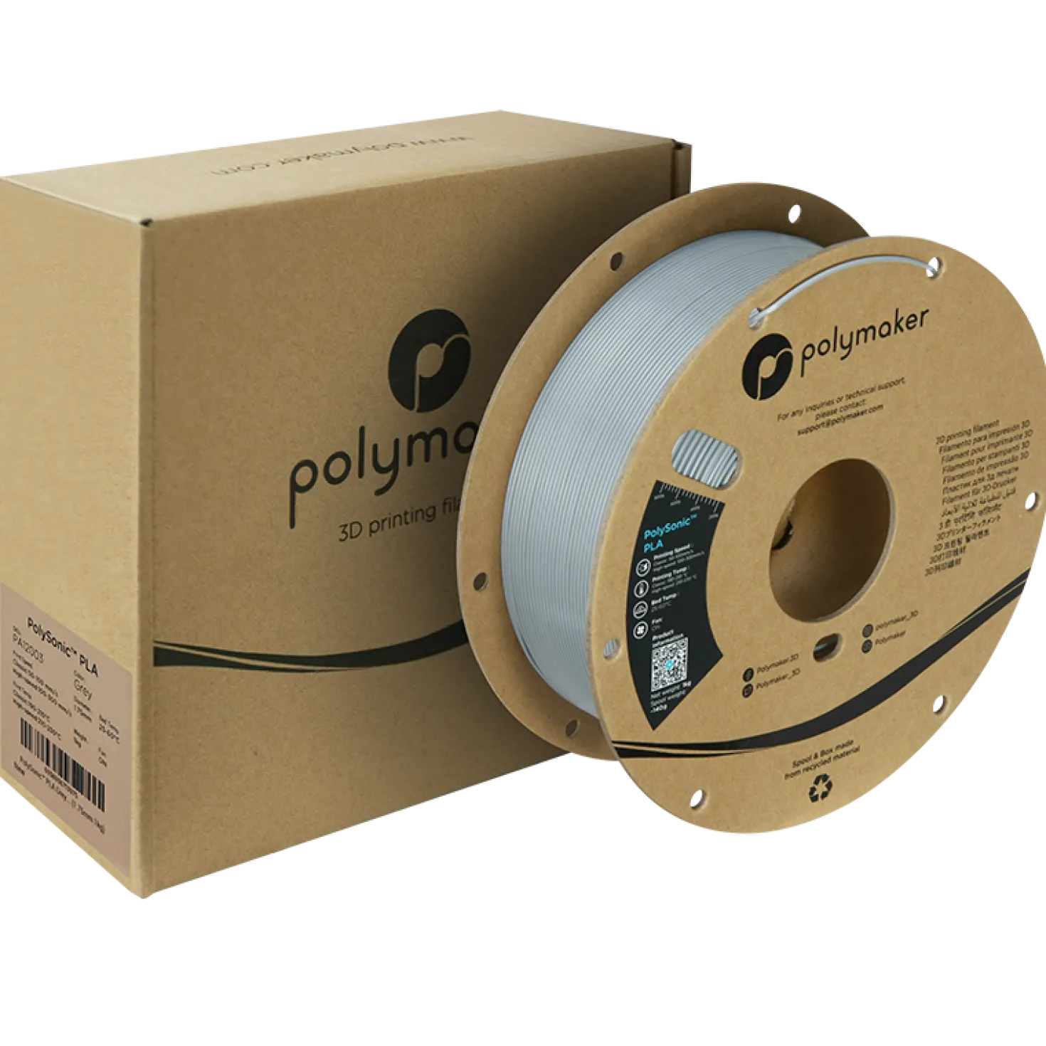 (UDGÅR) - Polymaker - Polysonic - High Speed PLA - Grey - 1.75mm - 1kg