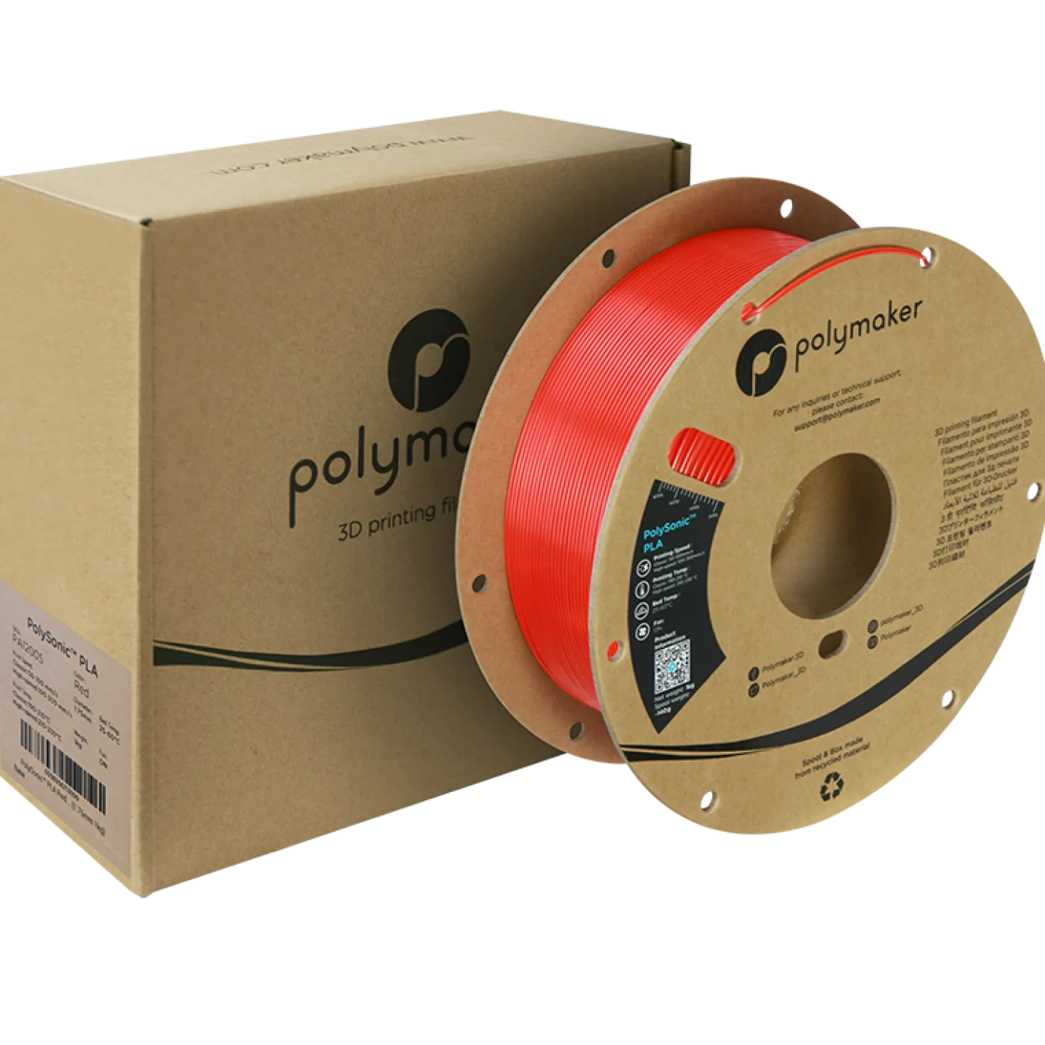(UDGÅR) - Polymaker - Polysonic - High Speed PLA - Red - 1.75mm - 1kg