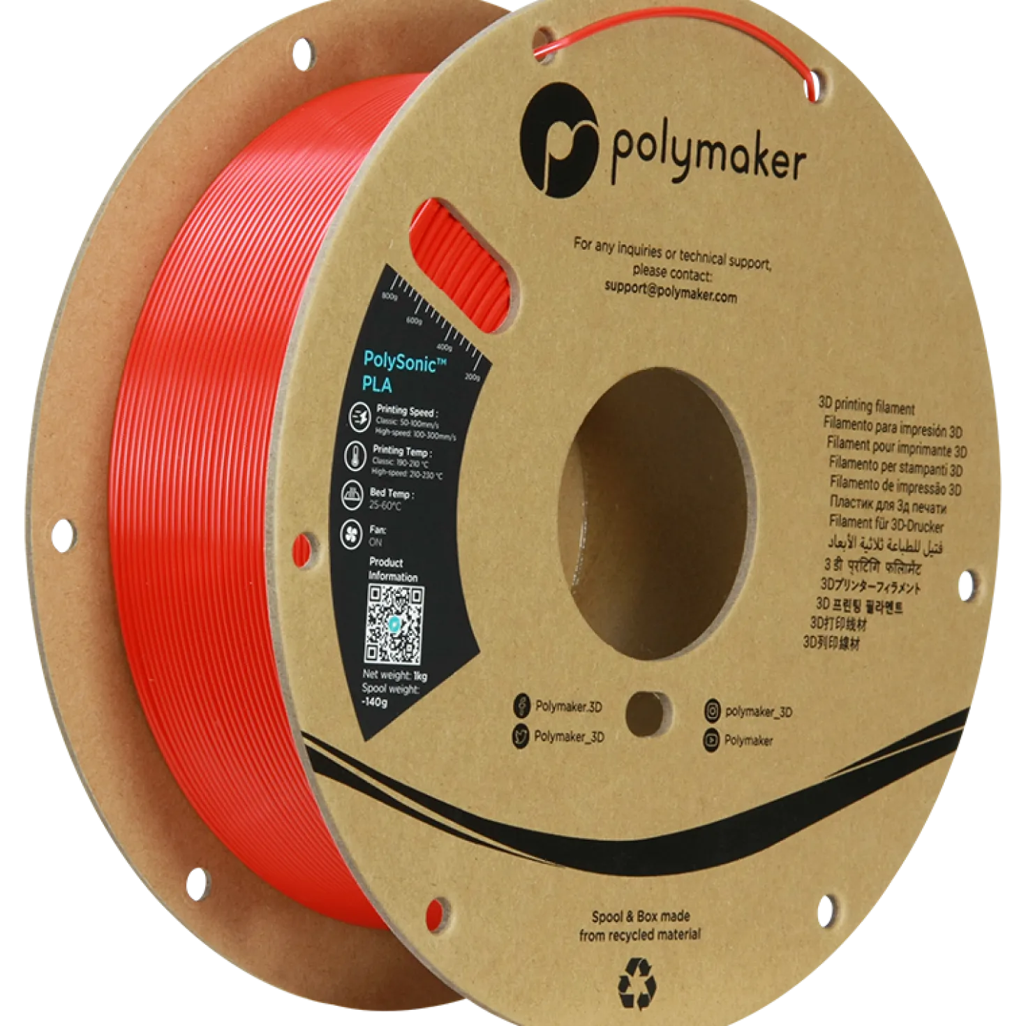 (UDGÅR) - Polymaker - Polysonic - High Speed PLA - Red - 1.75mm - 1kg