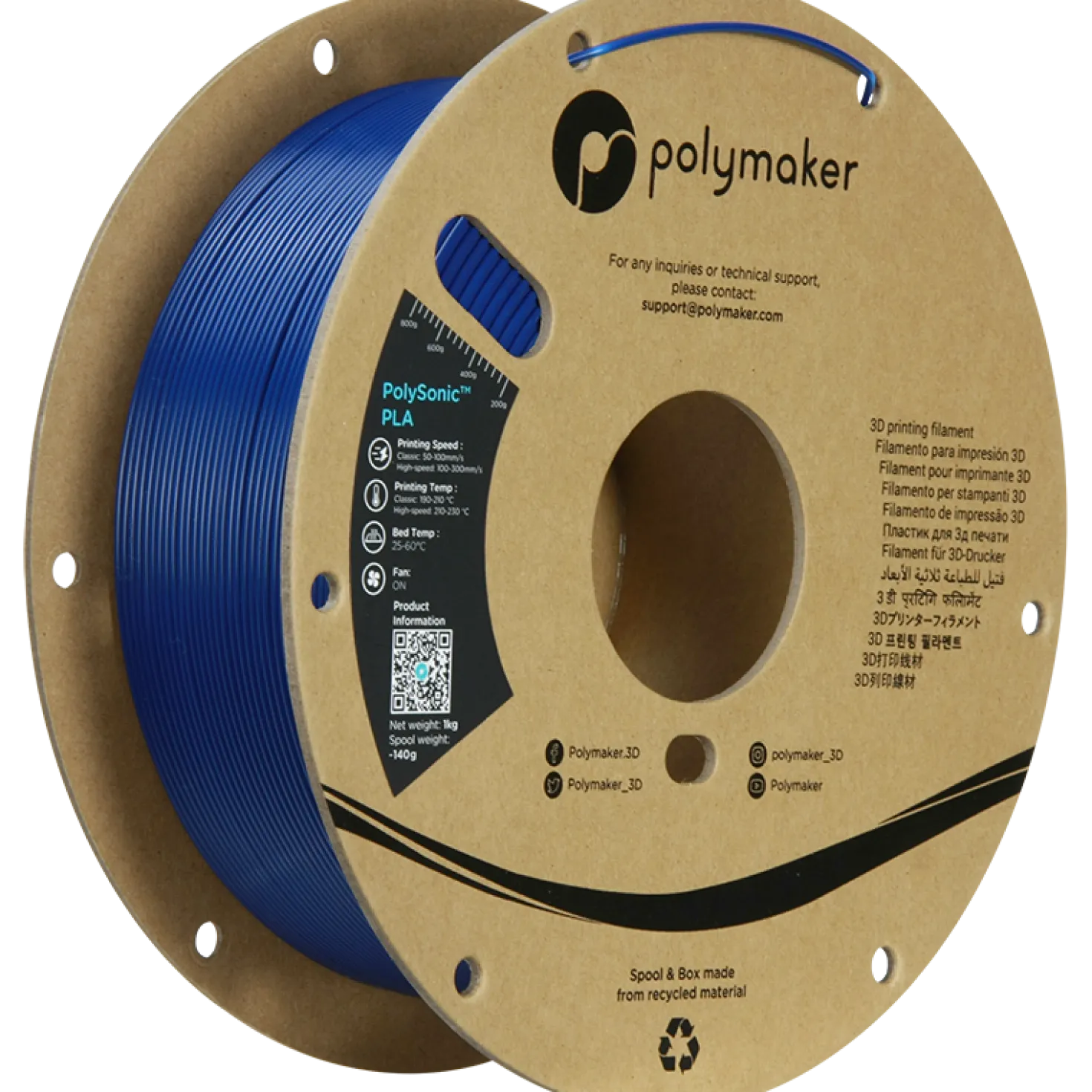(UDGÅR) - Polymaker - Polysonic - High Speed PLA - Blue - 1.75mm - 1kg