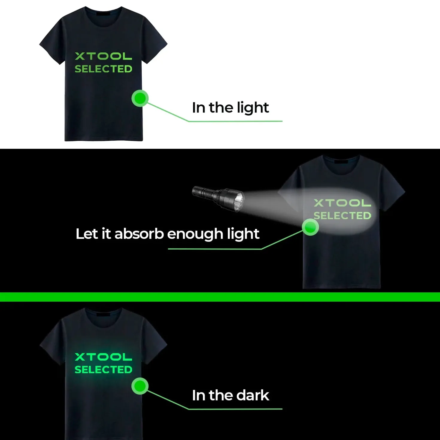 xTool - Laser-Safe Glow in the Dark PU Heat Transfer Vinyl (20pcs) - 25.5cm x 30.5cm
