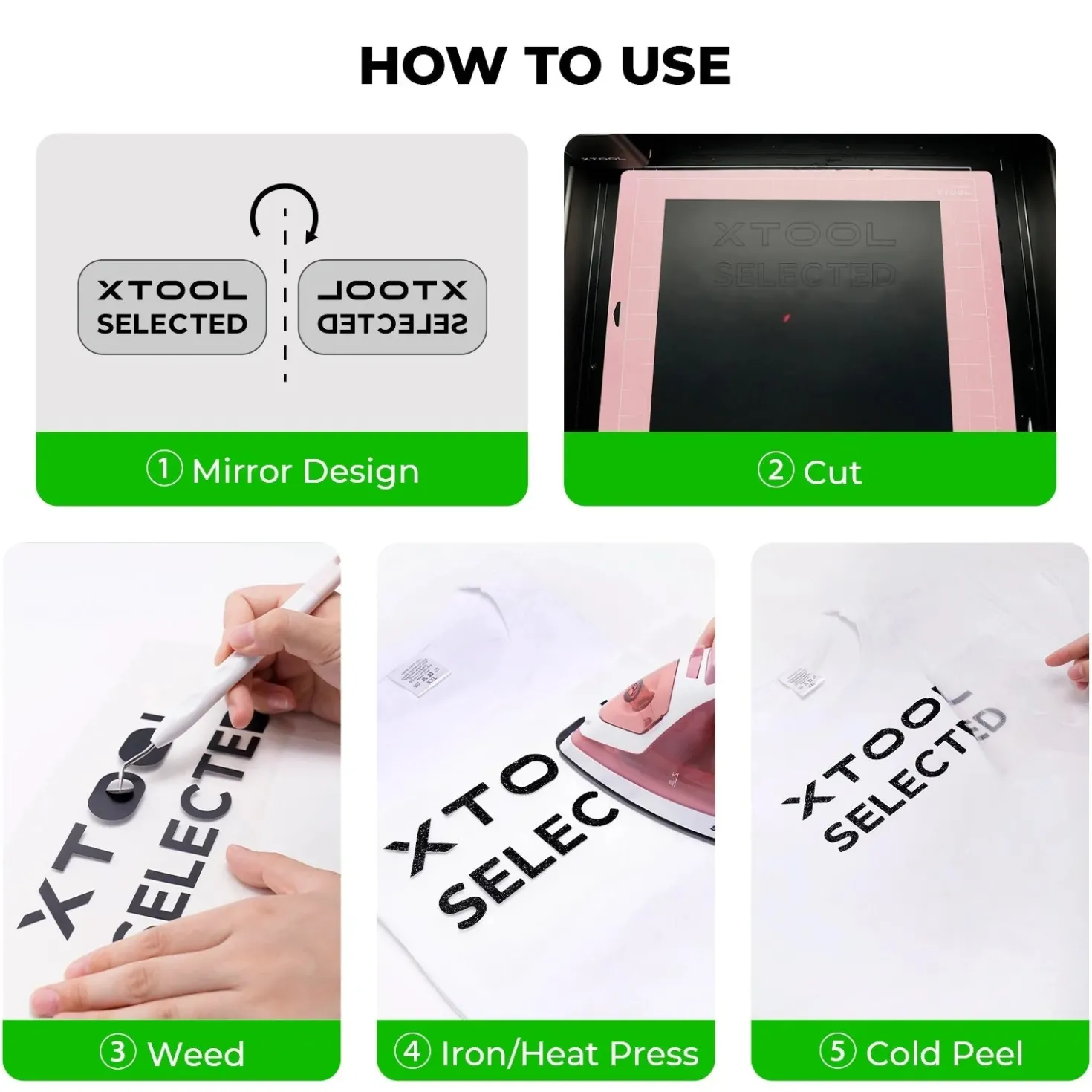 xTool - Laser-Safe Glow in the Dark PU Heat Transfer Vinyl (20pcs) - 25.5cm x 30.5cm