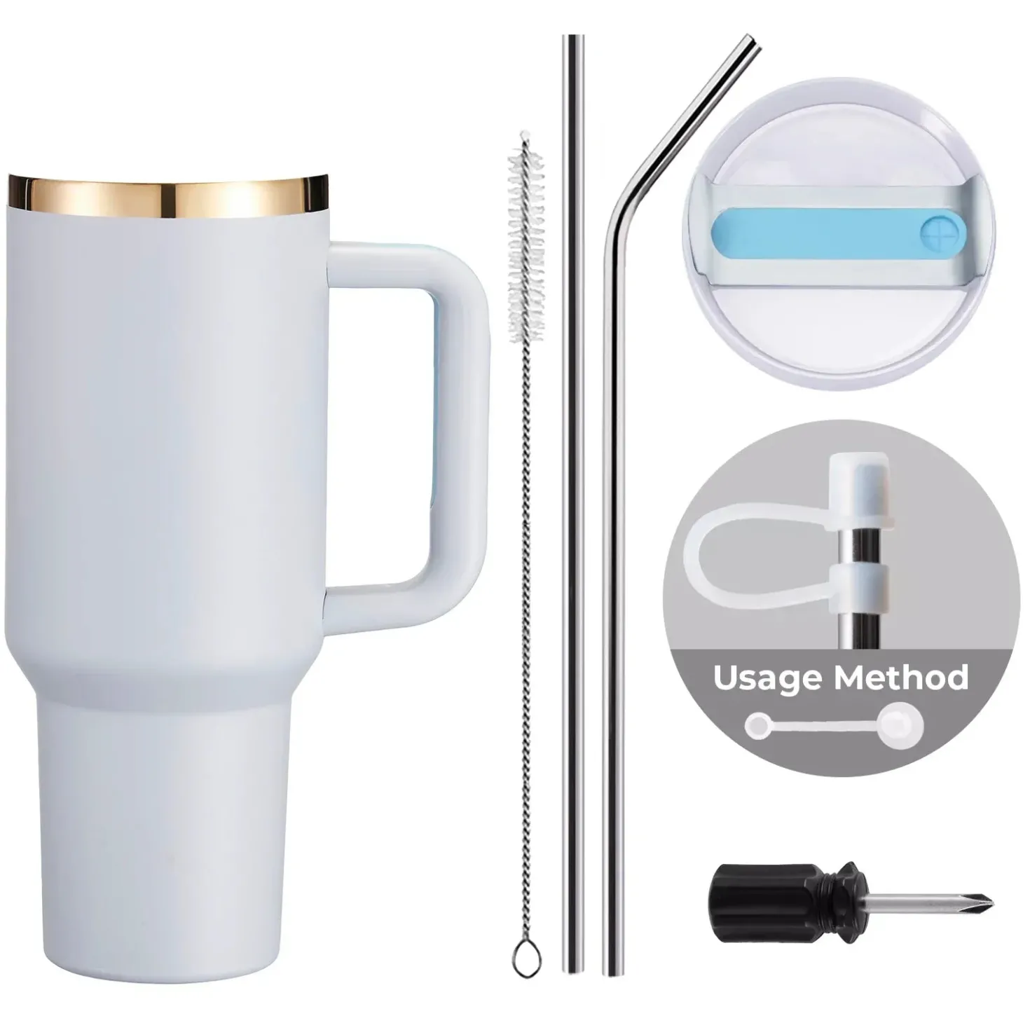 xTool - Stainless Steel Tumbler with Removable Handle - Light Blue Grey To Gold (40z/1.18L)