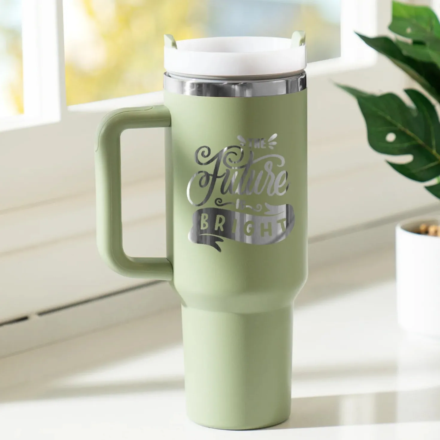 xTool - Stainless Steel Tumbler with Removable Handle - Army Green To Silver (40z/1.18L)