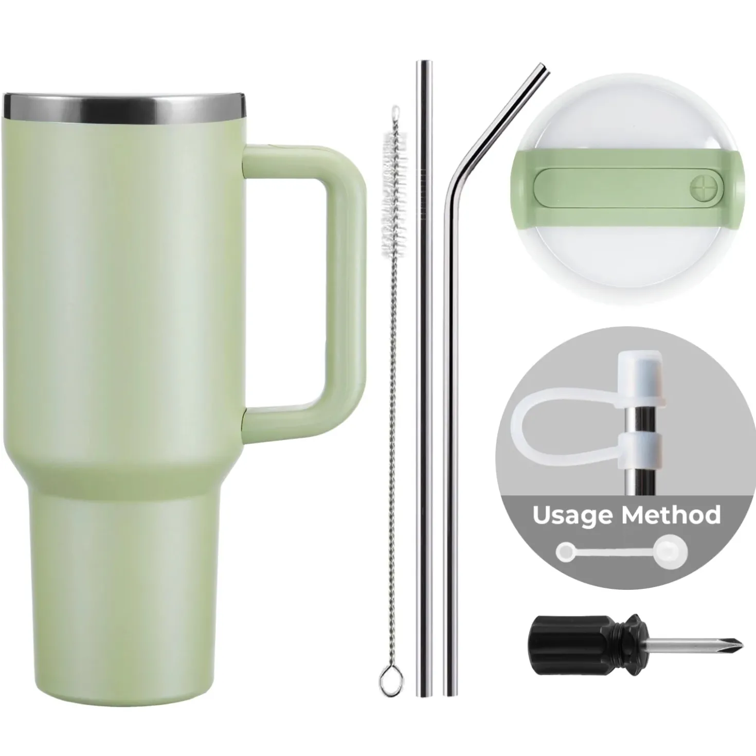 xTool - Stainless Steel Tumbler with Removable Handle - Army Green To Silver (40z/1.18L)