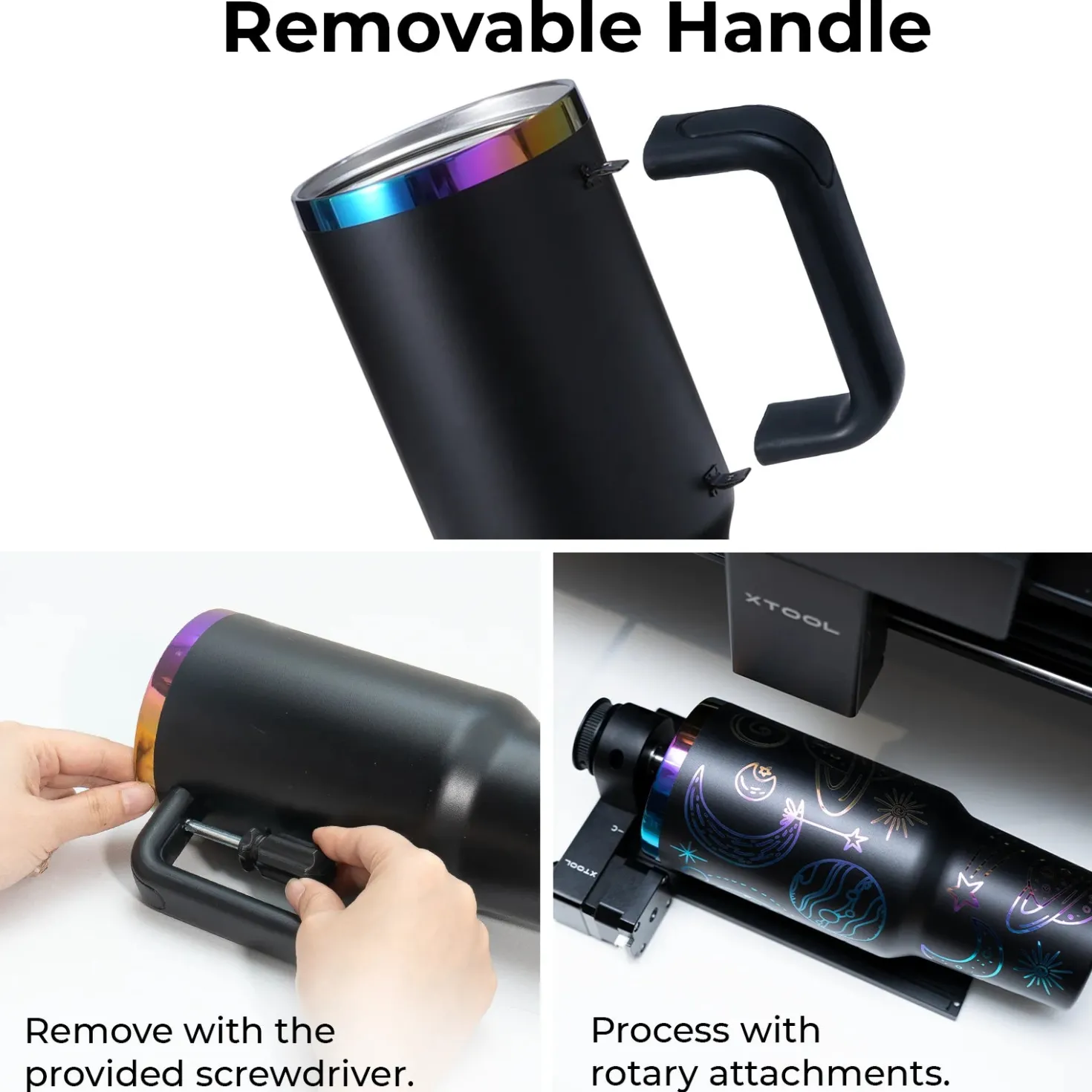 xTool - Stainless Steel Tumbler with Removable Handle - Army Green To Iridescent (40z/1.18L)