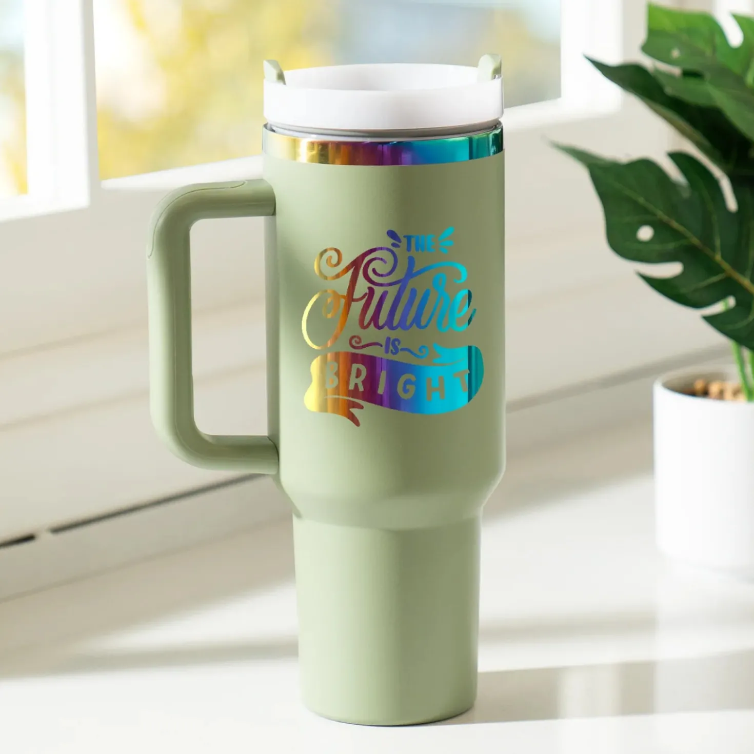 xTool - Stainless Steel Tumbler with Removable Handle - Army Green To Iridescent (40z/1.18L)