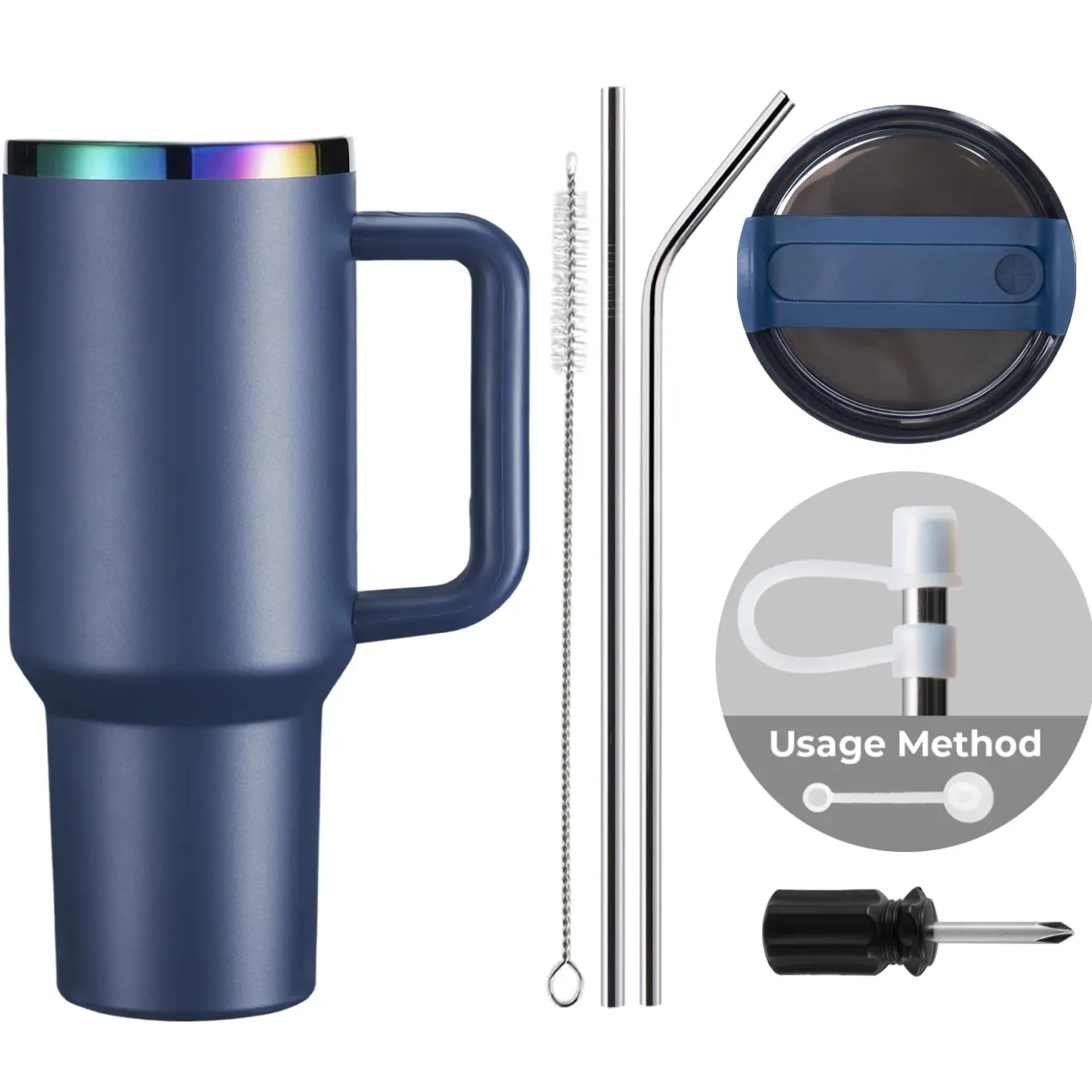 xTool - Stainless Steel Tumbler with Removable Handle - Navy To Iridescent (40z/1.18L)